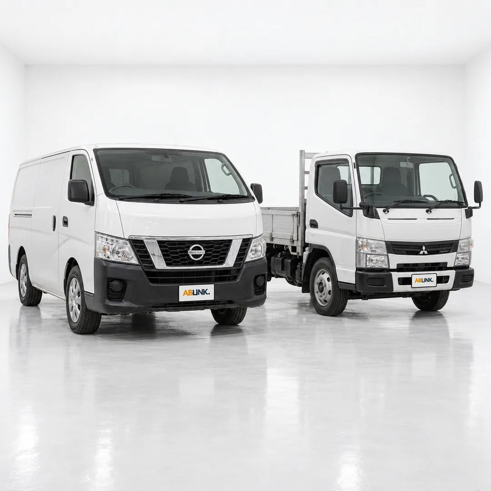 White Nissan NV350 van and Fuso Canter lorry, COE renewal loan for vans and lorries