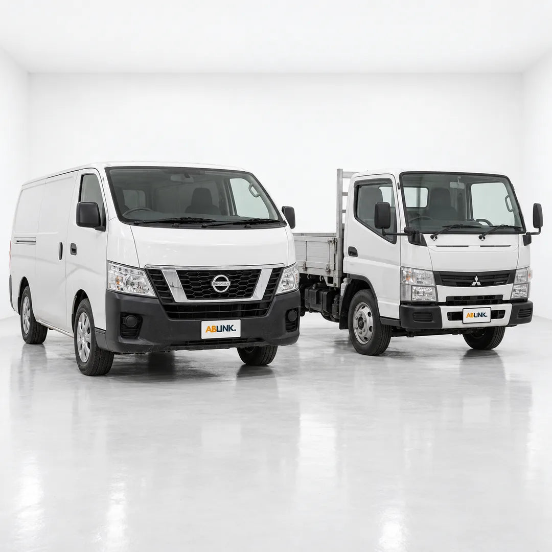 White Nissan NV350 van and Fuso Canter lorry, COE renewal loan for vans and lorries