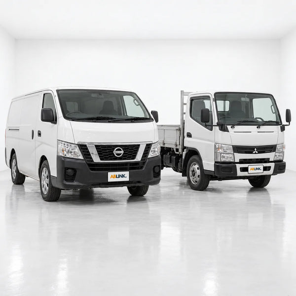 White Nissan NV350 van and Fuso Canter lorry, COE renewal loan for vans and lorries