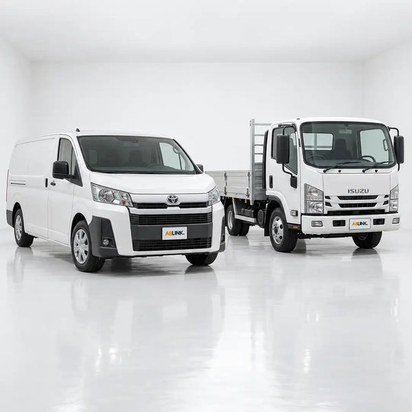 White Toyota HiAce van and Isuzu 14ft lorry for the van road tax Singapore guide